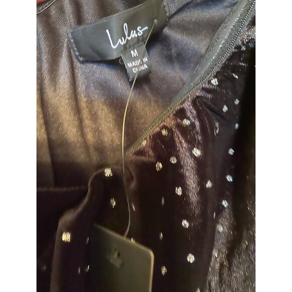 Lulus Pretty Glam Black Velvet Polka Dot One-Shoulder Mini Dress - Picture 9 of 10